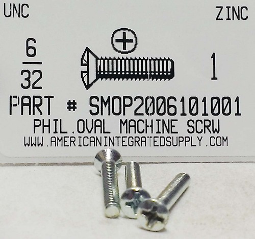 #6-32X1 OVAL HEAD PHILLIPS MACHINE SCREW STEEL ZINC PLATED