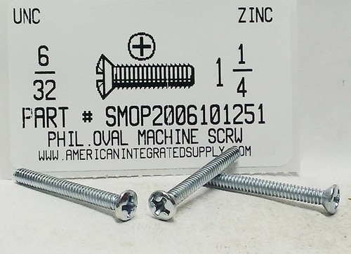 #6-32X1-1/4 OVAL HEAD PHILLIPS MACHINE SCREW STEEL ZINC PLATED