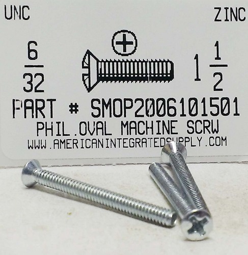 #6-32X1-1/2 OVAL HEAD PHILLIPS MACHINE SCREW STEEL ZINC PLATED