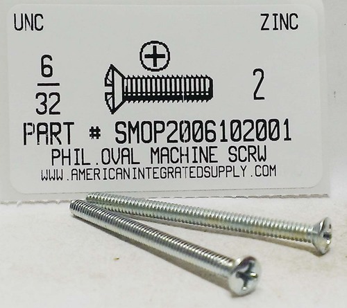 #6-32X2 OVAL HEAD PHILLIPS MACHINE SCREW STEEL ZINC PLATED