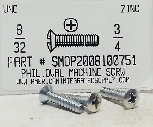 #8-32X3/4 OVAL HEAD PHILLIPS MACHINE SCREW STEEL ZINC PLATED