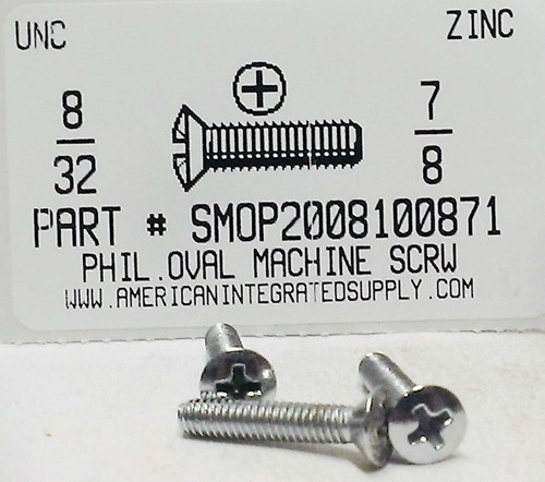 #8-32X7/8 OVAL HEAD PHILLIPS MACHINE SCREW STEEL ZINC PLATED