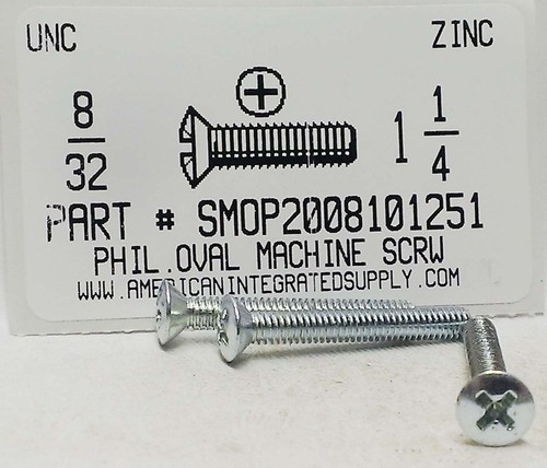 #8-32X1-1/4 OVAL HEAD PHILLIPS MACHINE SCREW STEEL ZINC PLATED