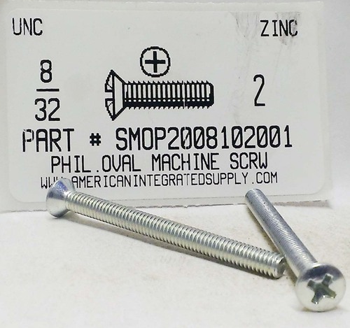 #8-32X2 OVAL HEAD PHILLIPS MACHINE SCREW STEEL ZINC PLATED