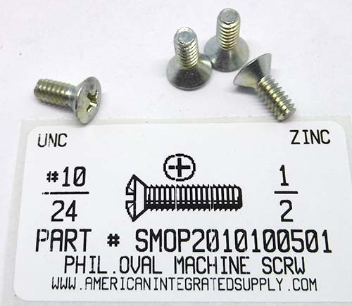 #10-24X1/2 OVAL HEAD PHILLIPS MACHINE SCREW STEEL ZINC PLATED