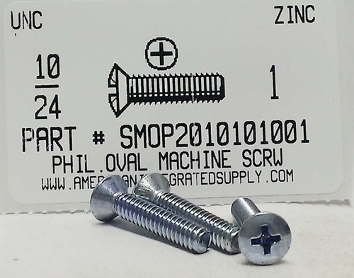 #10-24X1 OVAL HEAD PHILLIPS MACHINE SCREW STEEL ZINC PLATED