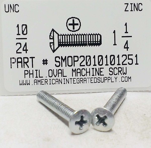 #10-24X1-1/4 OVAL HEAD PHILLIPS MACHINE SCREW STEEL ZINC PLATED