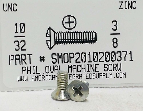 #10-32X3/8 OVAL HEAD PHILLIPS MACHINE SCREW STEEL ZINC PLATED