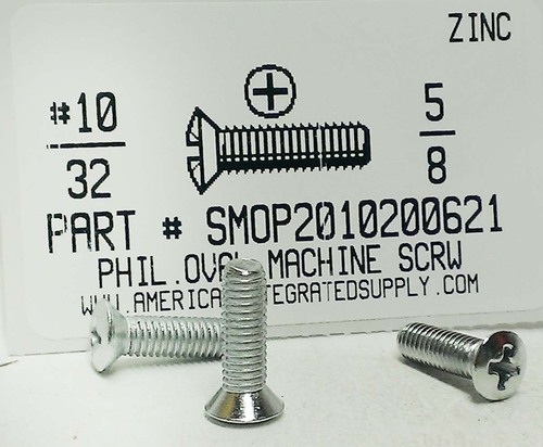 #10-32X5/8 OVAL HEAD PHILLIPS MACHINE SCREW STEEL ZINC PLATED (DISCONTINUED)