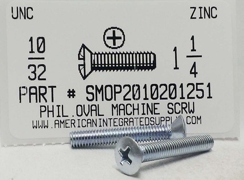 #10-32X1-1/4 OVAL HEAD PHILLIPS MACHINE SCREW STEEL ZINC PLATED