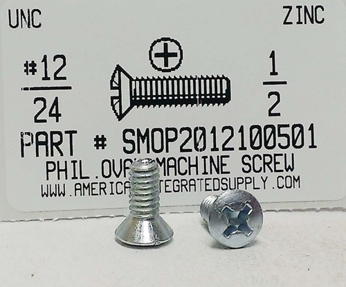 #12-24X1/2 OVAL HEAD PHILLIPS MACHINE SCREW STEEL ZINC PLATED