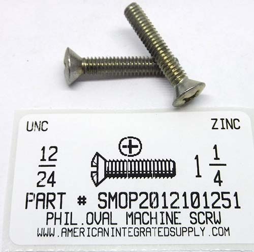 #12-24X1-1/4 OVAL HEAD PHILLIPS MACHINE SCREW STEEL ZINC PLATED