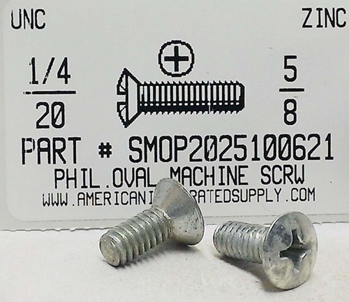 1/4-20X5/8 OVAL HEAD PHILLIPS MACHINE SCREW STEEL ZINC PLATED