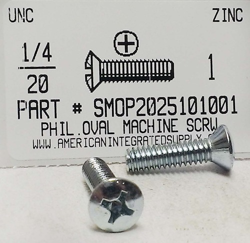 1/4-20X1 OVAL HEAD PHILLIP MACHINE SCREW STEEL ZINC PLATED