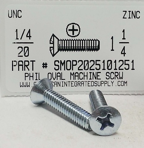 1/4-20X1-1/4 OVAL HEAD PHILLIPS MACHINE SCREW STEEL ZINC PLATED