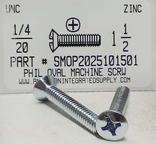 1/4-20X1-1/2 OVAL HEAD PHILLIPS MACHINE SCREW STEEL ZINC PLATED