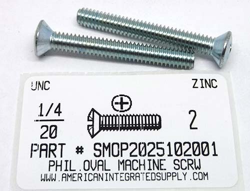 1/4-20X2 OVAL HEAD PHILLIPS MACHINE SCREW STEEL ZINC PLATED