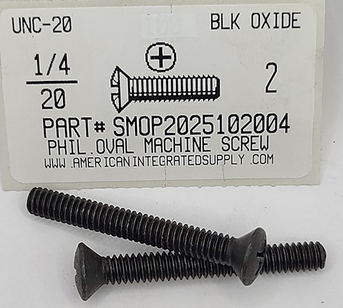 1/4-20X2 OVAL HEAD PHILLIPS MACHINE SCREW STEEL BLACK OXIDE