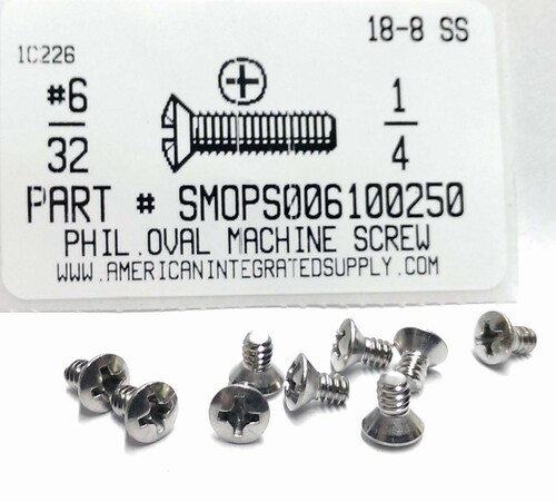 #6-32X1/4 OVAL HEAD PHILLIPS MACHINE SCREW 18-8 STAINLESS STEEL