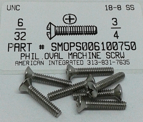 #6-32X3/4 OVAL HEAD PHILLIPS MACHINE SCREW 18-8 STAINLESS STEEL