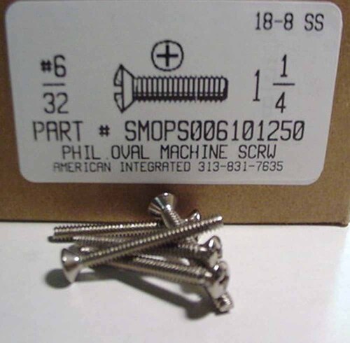 #6-32X1-1/4 OVAL HEAD PHILLIPS MACHINE SCREW 18-8 STAINLESS STEEL