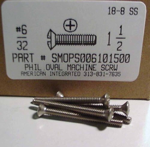 #6-32X1-1/2 OVAL HEAD PHILLIPS MACHINE SCREW 18-8 STAINLESS STEEL