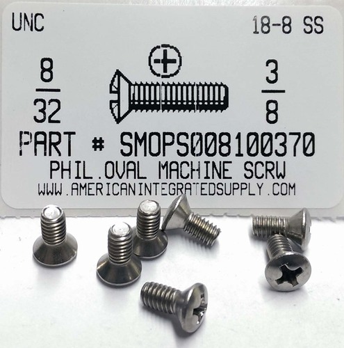 #8-32X3/8 OVAL HEAD PHILLIPS MACHINE SCREW 18-8 STAINLESS STEEL