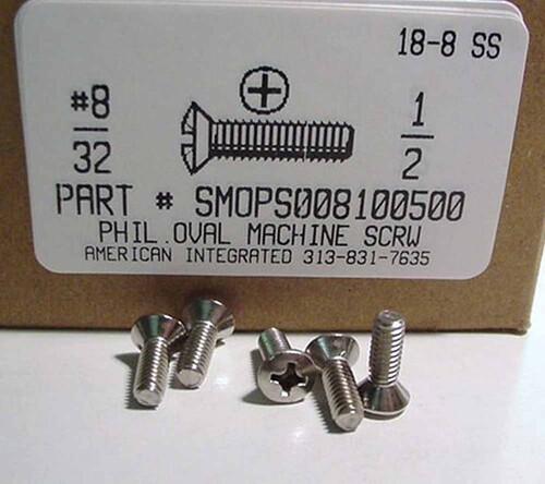 #8-32X1/2 OVAL HEAD PHILLIPS MACHINE SCREW 18-8 STAINLESS STEEL