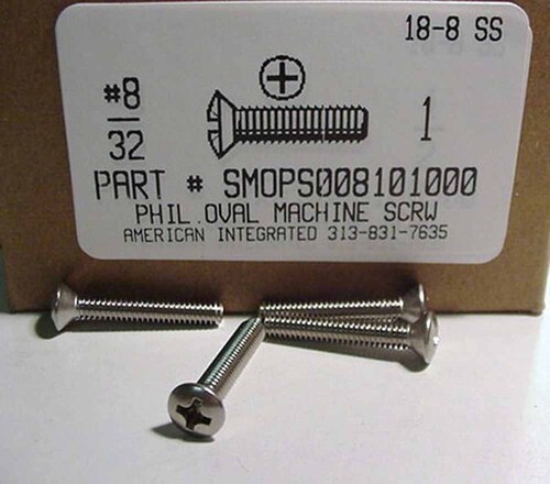 #8-32X1 OVAL HEAD PHILLIPS MACHINE SCREW 18-8 STAINLESS STEEL