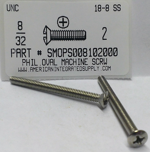 #8-32X2 OVAL HEAD PHILLIPS MACHINE SCREW 18-8 STAINLESS STEEL