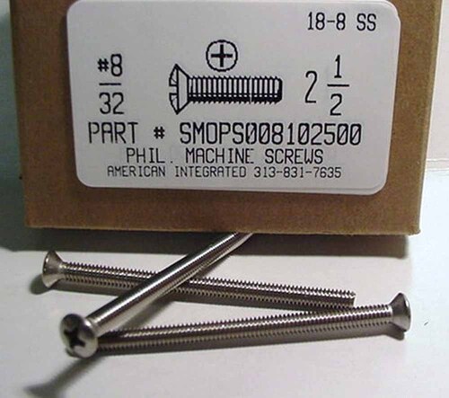 #8-32X2-1/2 OVAL HEAD PHILLIPS MACHINE SCREW 18-8 STAINLESS STEEL