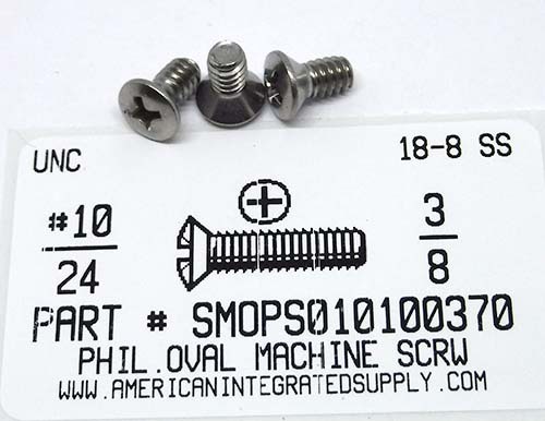 #10-24X3/8 OVAL HEAD PHILLIPS MACHINE SCREW 18-8 STAINLESS STEEL