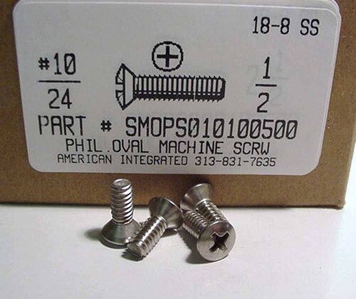 #10-24X1/2 OVAL HEAD PHILLIPS MACHINE SCREW 18-8 STAINLESS STEEL