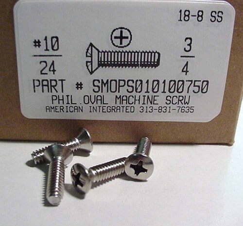 #10-24X3/4 OVAL HEAD PHILLIPS MACHINE SCREW 18-8 STAINLESS STEEL