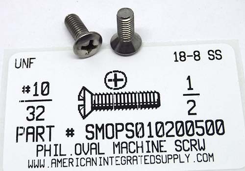 #10-32X1/2 OVAL HEAD PHILLIPS MACHINE SCREW 18-8 STAINLESS STEEL