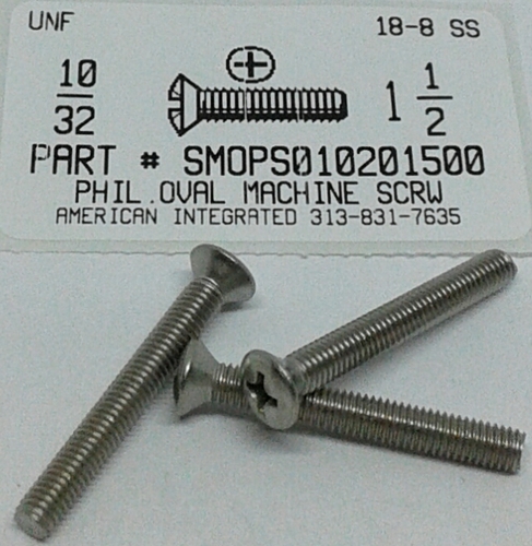 #10-32X1-1/2 OVAL HEAD PHILLIPS MACHINE SCREW 18-8 STAINLESS STEEL