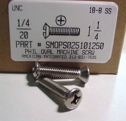 1/4-20X1-1/4 OVAL HEAD PHILLIPS MACHINE SCREW 18-8 STAINLESS STEEL