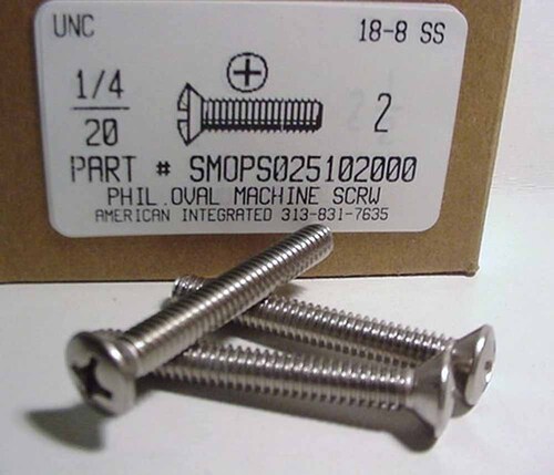 1/4-20X2 OVAL HEAD PHILLIPS MACHINE SCREW 18-8 STAINLESS STEEL