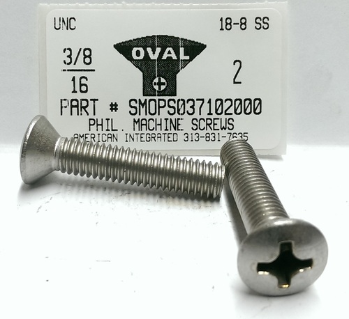 3/8-16X2 OVAL HEAD PHILLIPS MACHINE SCREW 18-8 STAINLESS STEEL