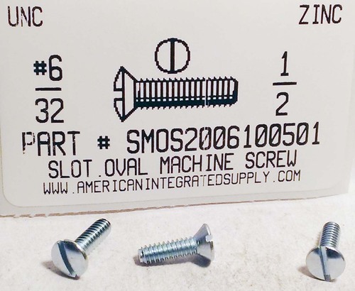 #6-32X1/2 OVAL HEAD SLOTTED MACHINE SCREW STEEL ZINC PLATED (DISCONTINUED)