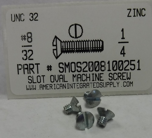 #8-32X1/4 OVAL HEAD SLOTTED MACHINE SCREW STEEL ZINC PLATED