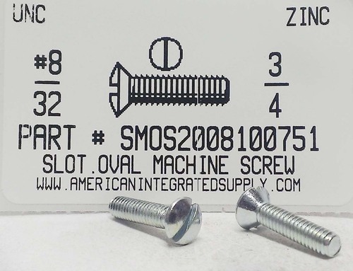 #8-32X3/4 OVAL HEAD SLOTTED MACHINE SCREW STEEL ZINC PLATED (DISCONTINUED)