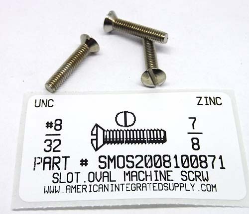 #8-32X7/8 OVAL HEAD SLOTTED MACHINE SCREW STEEL ZINC PLATED