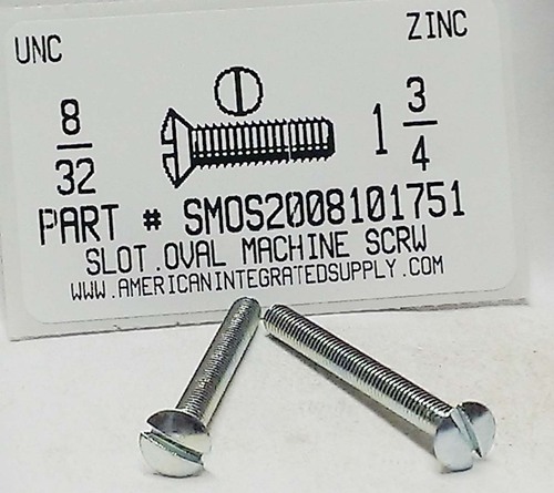 #8-32X1-3/4 OVAL HEAD SLOTTED MACHINE SCREW STEEL ZINC PLATED