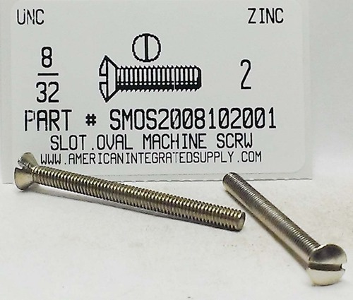 #8-32X2 OVAL HEAD SLOTTED MACHINE SCREW STEEL ZINC PLATED