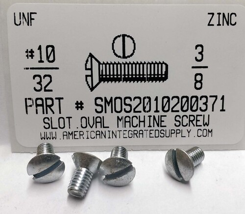 #10-32X3/8 OVAL HEAD SLOTTED MACHINE SCREW STEEL ZINC PLATED