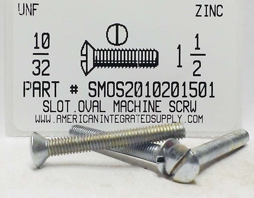 #10-32X1-1/2 OVAL HEAD SLOTTED MACHINE SCREW STEEL ZINC PLATED