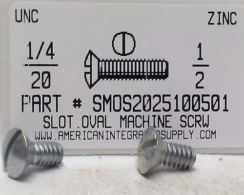 1/4-20X1/2 OVAL HEAD SLOTTED MACHINE SCREW STEEL ZINC PLATED