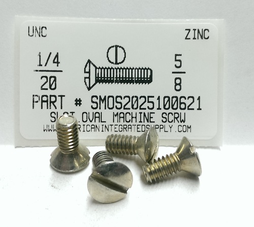 1/4-20X5/8 OVAL HEAD SLOTTED MACHINE SCREW STEEL ZINC PLATED