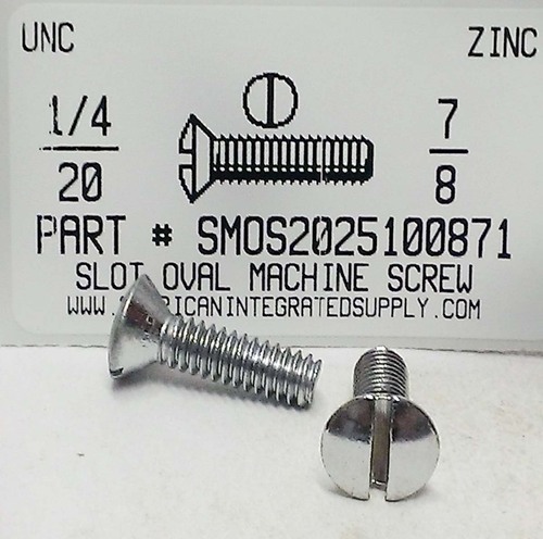 1/4-20X7/8 OVAL HEAD SLOTTED MACHINE SCREW STEEL ZINC PLATED (DISCONTINUED)